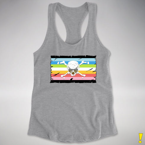 Queer Pride Pirate Flag Racerback Tank - Heather Grey